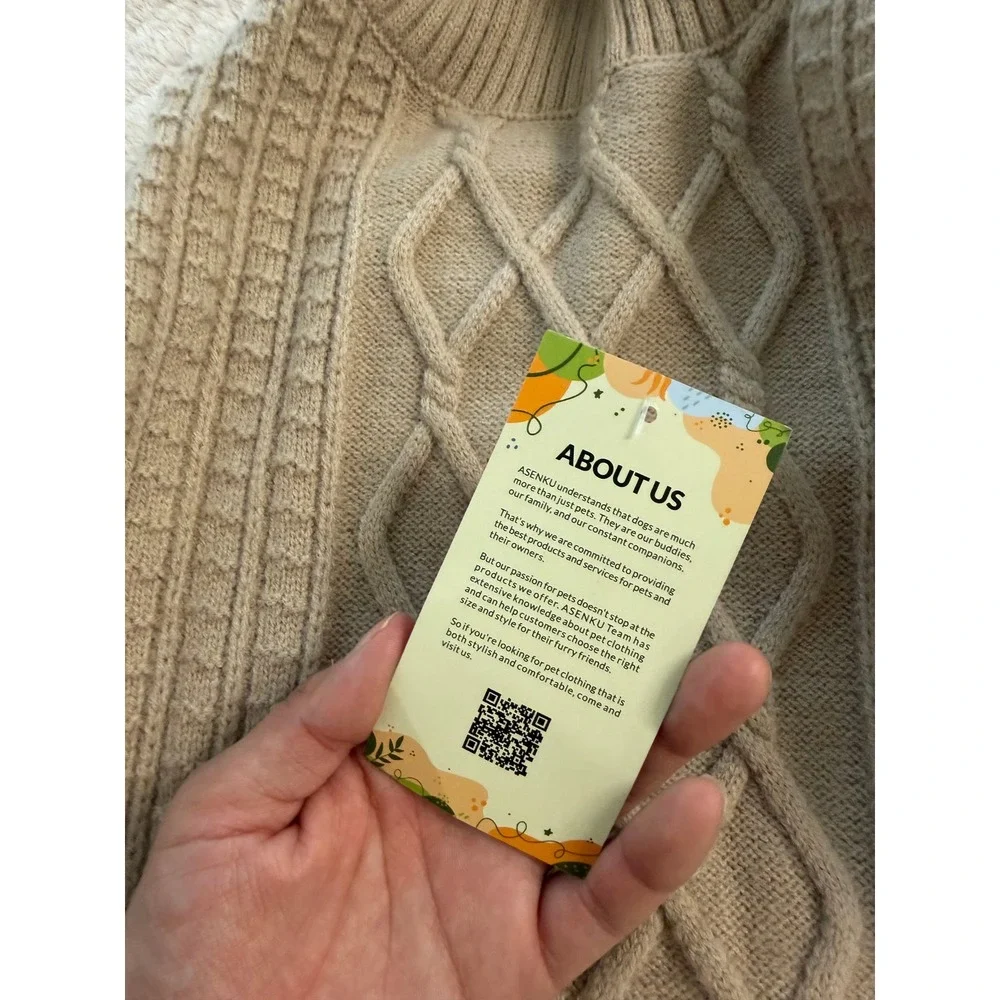 Asenku Dog Sweater Tan Cable Knit Turtleneck Pet Apparel Size 2XL NEW